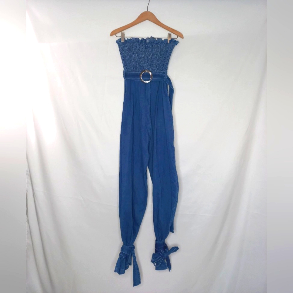 Denim strapless jumpsuit
